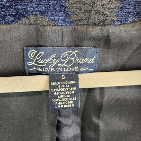 Lucky Brand Blazer Womens S Blue Floral Embroidered Goth Witch Vampire Regal VTG - Picture 10 of 16